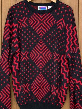 Vintage Sweater Graphix 90s Red Black Sweater Grandpa Core - Size Large